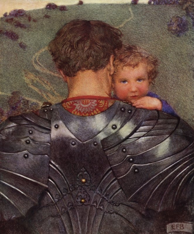 Selv om en løve på marken, et lam i sin tur skal du ham finne (farge litho) av Eleanor Fortescue Brickdale