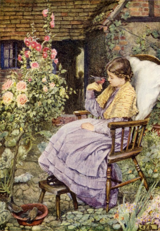 "Men hva er stemmene til fugler men ord, våre ord?" (farge litho) av Eleanor Fortescue Brickdale