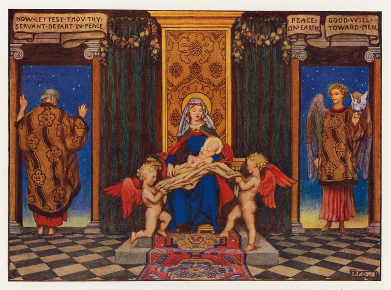 Carols: Peace on Earth (farge litho) av Eleanor Fortescue Brickdale