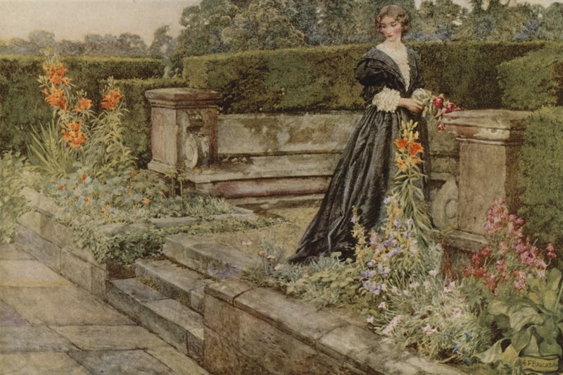 Hagefantasier, blomstens navn (farge litho) av Eleanor Fortescue Brickdale