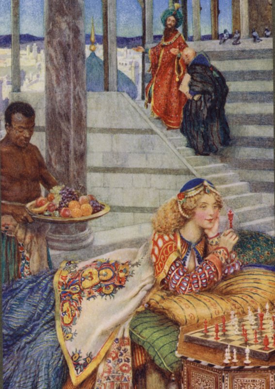 Illustrasjon for Idylls Of The King av Alfred Lord Tennyson (farge litho) av Eleanor Fortescue Brickdale