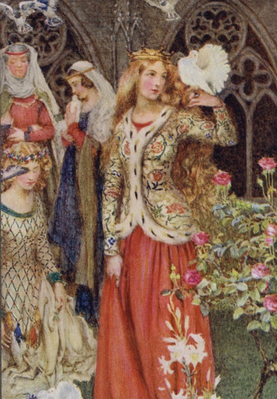 Illustrasjon for Idylls Of The King av Alfred Lord Tennyson (farge litho) av Eleanor Fortescue Brickdale