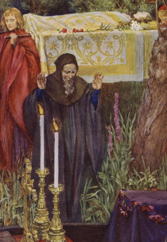 Illustrasjon for Idylls Of The King av Alfred Lord Tennyson (farge litho) av Eleanor Fortescue Brickdale