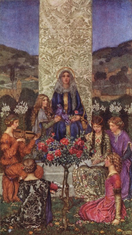 Vår dame synger Magnificat, Med toner som overgår søtt (farge litho) av Eleanor Fortescue Brickdale
