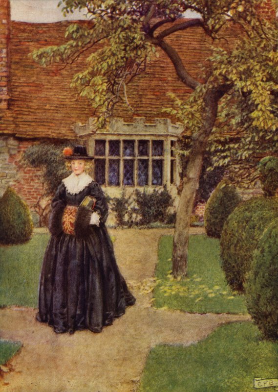 Når i silke går Julia (farge litho) av Eleanor Fortescue Brickdale
