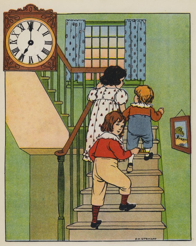 Sengetid (farge litho) av Elise H. Stewart