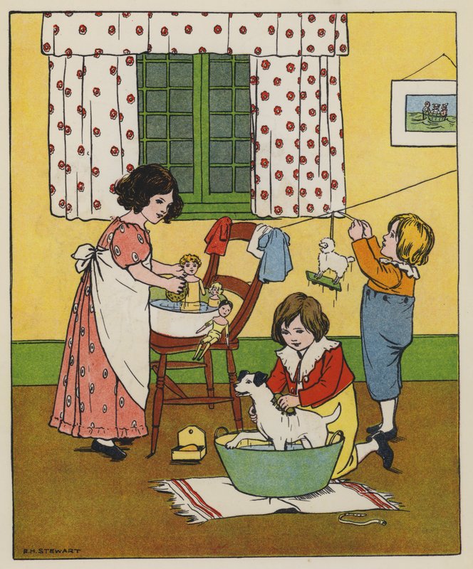 Lørdag, vasketid (farge litho) av Elise H. Stewart