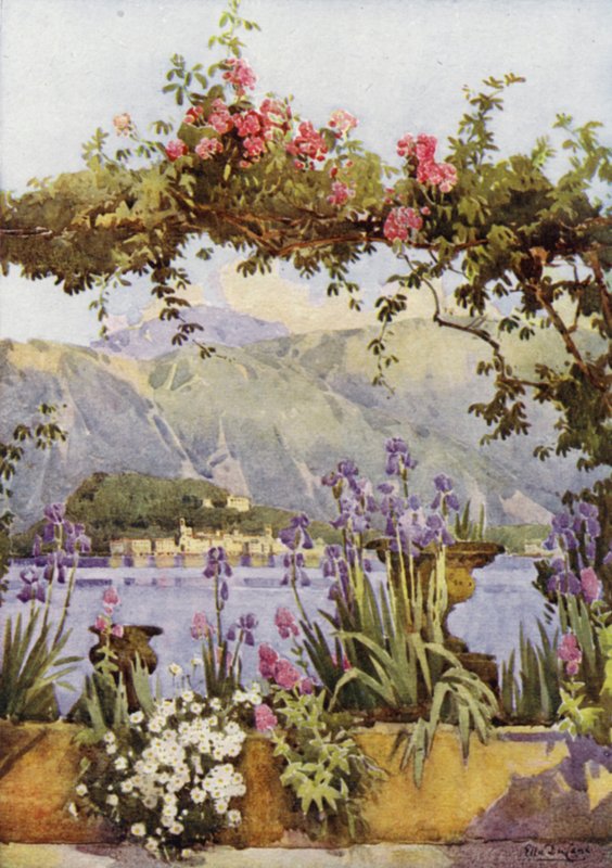 En hage ved Cadenabbia, Comosjøen (farge litho) av Ella Du Cane