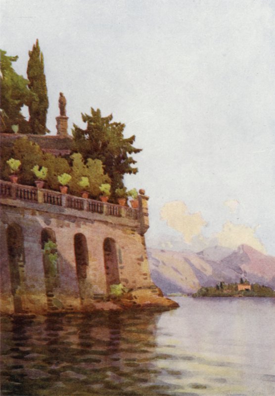 En terrassevegg, Lago Maggiore (litho-farge) av Ella Du Cane