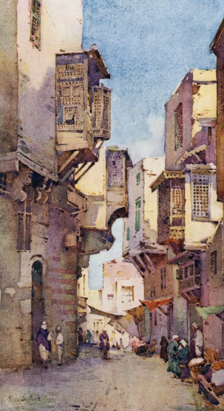 En gammel gate i Kairo (farge litho) av Ella Du Cane