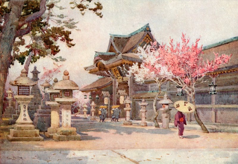 På Kitano Tenjin (farge litho) av Ella Du Cane