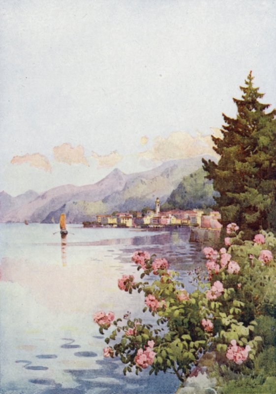 Bellagio fra Villa Melzi, Comosjøen (farge litho) av Ella Du Cane