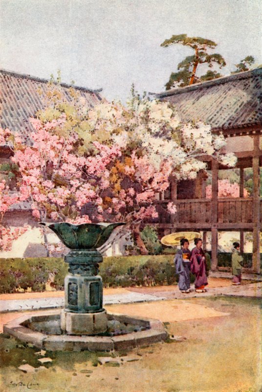 Cherry Blossom, Chion-in-tempelet (farge litho) av Ella Du Cane