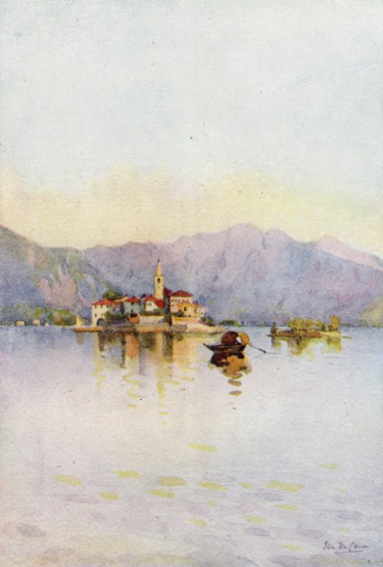 Isola Pescatori og Sasso di Ferro, Lago Maggiore (farge litho) av Ella Du Cane