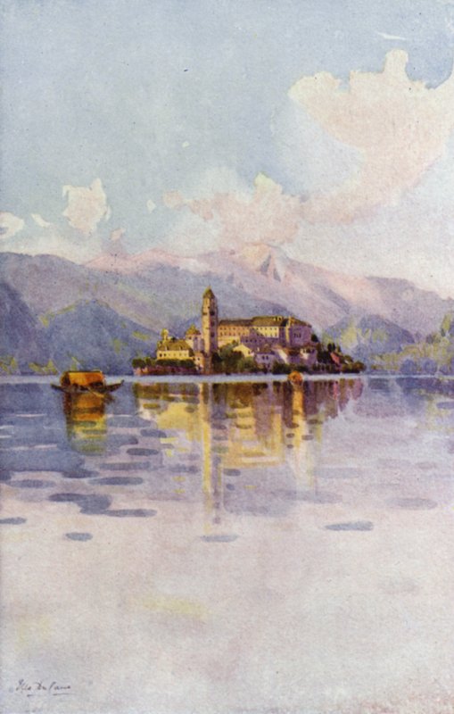 San Giulio Island, Ortasjøen (farge litho) av Ella Du Cane