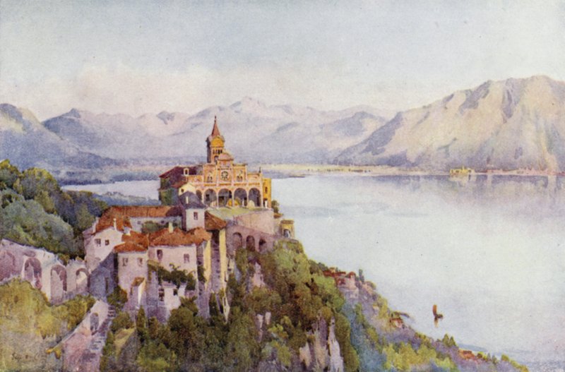 Madonna del Sasso, Locarno, Lago Maggiore (farge litho) av Ella Du Cane