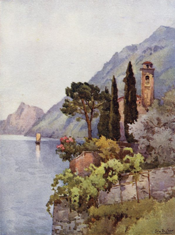 Oria, Luganosjøen (farge litho) av Ella Du Cane