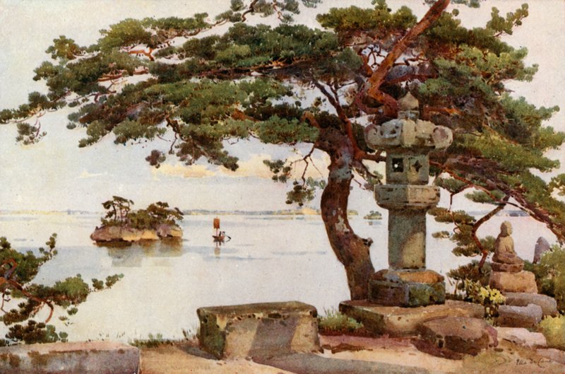 Furutre ved Matsushima (fargelitografi) av Ella Du Cane