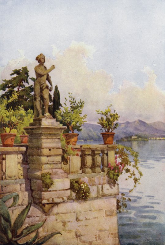Terrasse, Isola Bella, Lago Maggiore (farge litho) av Ella Du Cane