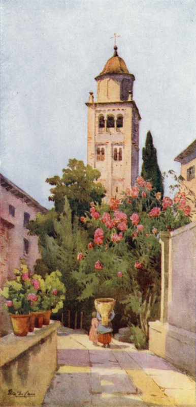Campanile of San Giulio, Lake Orta (farge litho) av Ella Du Cane