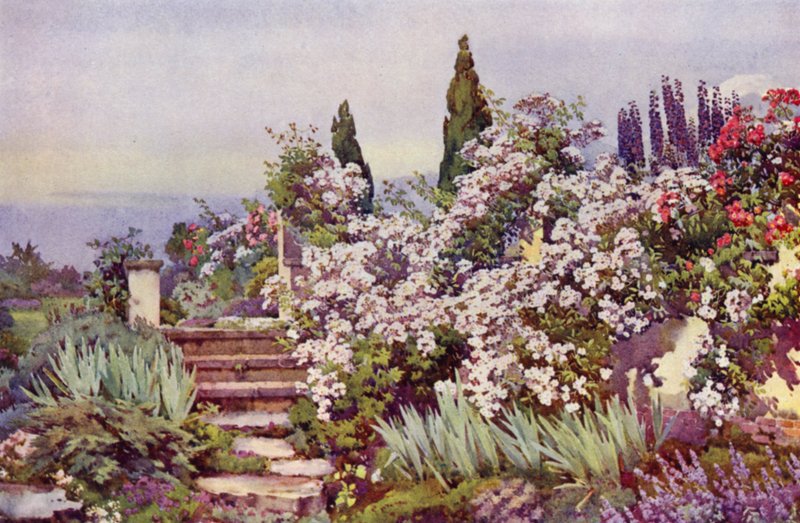 Hagetrinnene (farge litho) av Ella Du Cane
