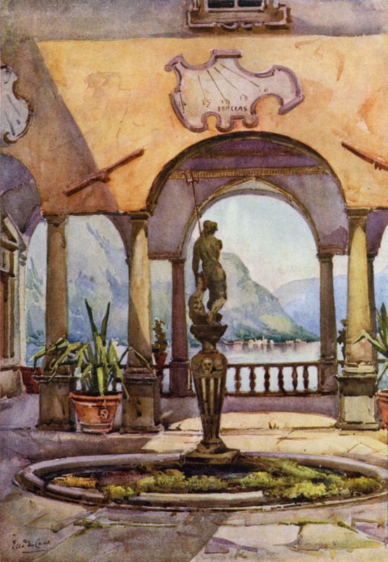 Loggiaen, Villa Pliniana, Comosjøen (farge litho) av Ella Du Cane