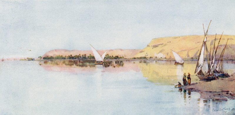 Nilen nær Temeh (farge litho) av Ella Du Cane