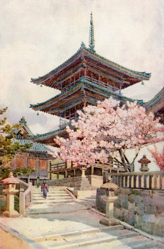Pagoden, Kyomidzu (farge litho) av Ella Du Cane