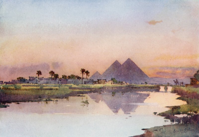 Den andre pyramiden, Giza (farge litho) av Ella Du Cane