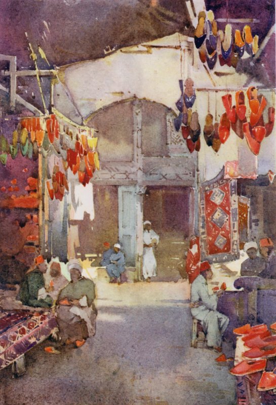 The Shoe Bazaar, Kairo (farge litho) av Ella Du Cane