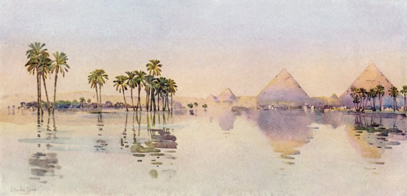 Den tredje pyramiden, Giza (farge litho) av Ella Du Cane