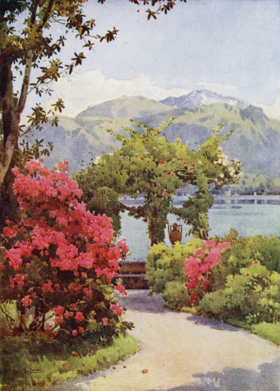 Villa Carlotta, Comosjøen (farge litho) av Ella Du Cane