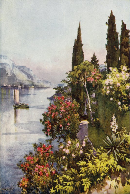 Villa Giulia, Comosjøen (farge litho) av Ella Du Cane