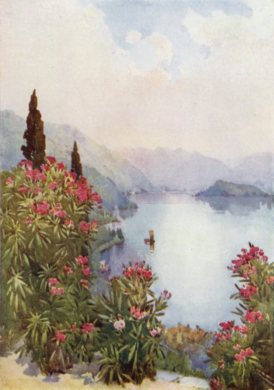Villa Serbelloni, Comosjøen (farge litho) av Ella Du Cane