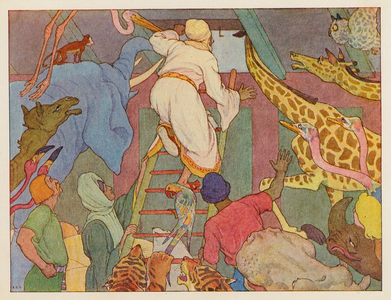 Noahs ark: Første syn på land (farge litho) av Elmer Boyd Smith