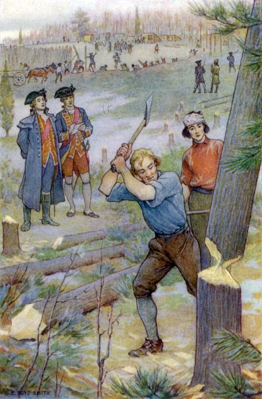 Øksene våre... ble umiddelbart satt i gang for å felle trær av Elmer Boyd Smith