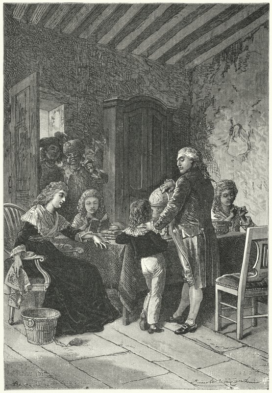 Louis XVI og hans familie fengslet i tempelet av Emile Antoine (after) Bayard