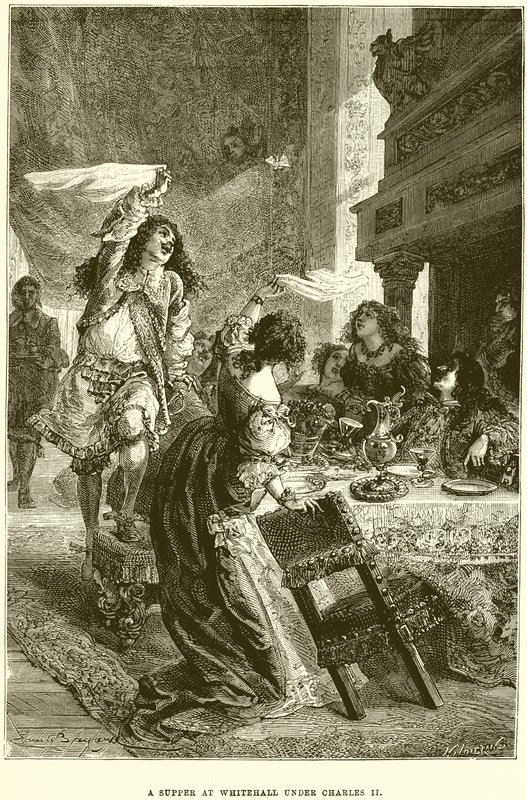 En kveldsmat i Whitehall under Charles II av Emile Antoine Bayard