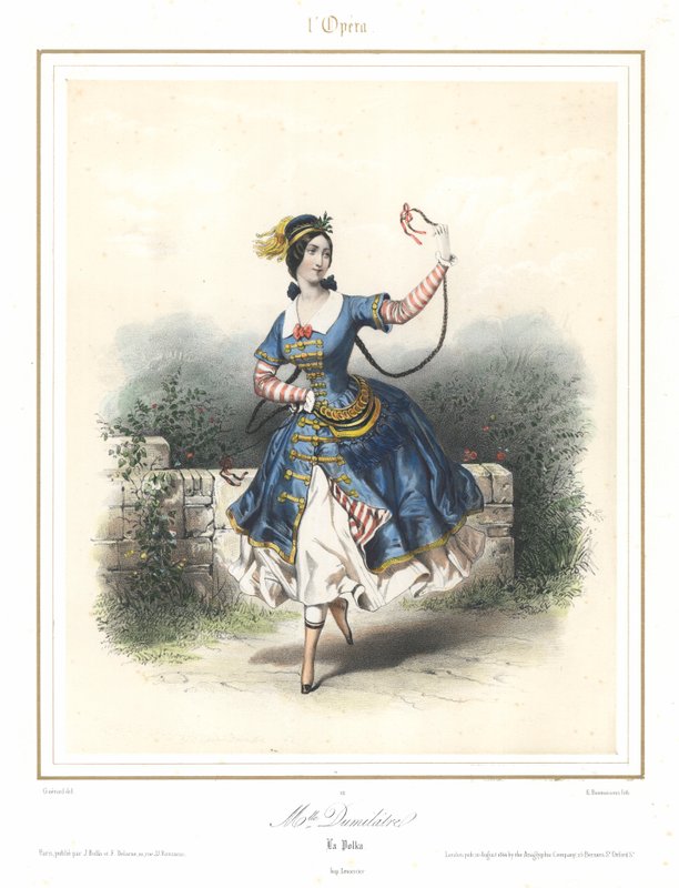Den franske ballettdanseren Adele Dumilatre danser ved Paris Opera, c1840 (farge litho) av Emile Desmaisons
