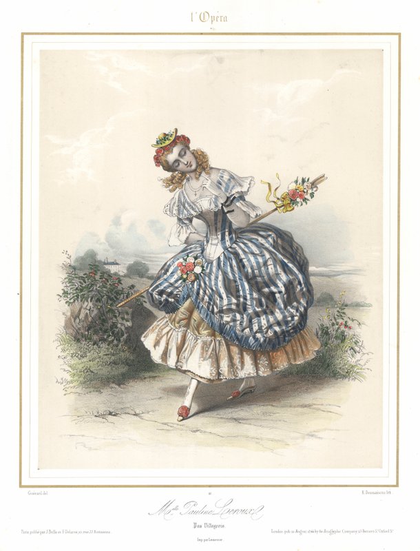 Fransk ballettdanser Pauline Leroux danser ved Paris Opera, c1840 (farge litho) av Emile Desmaisons
