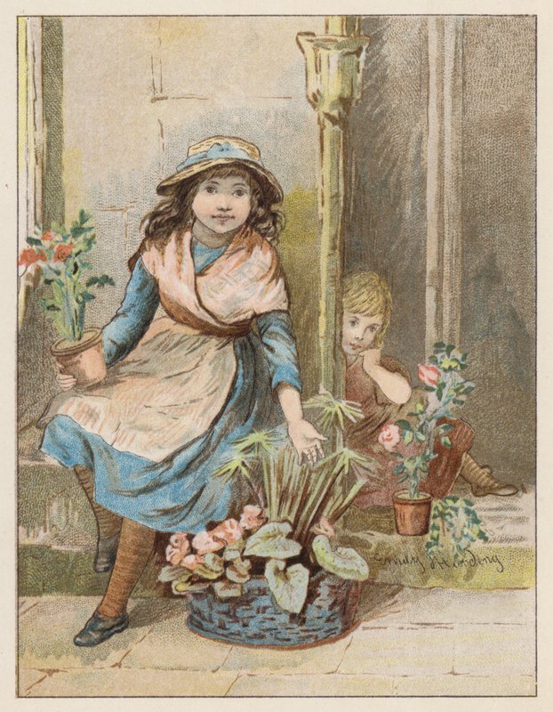 Hvem vil kjøpe? (farge litho) av Emily Harding