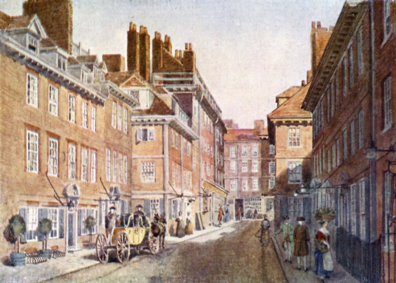 Beaufort-bygningene i 1704, ble deretter revet da Savoy Hotel og Savoy Theatre ble reist av English School