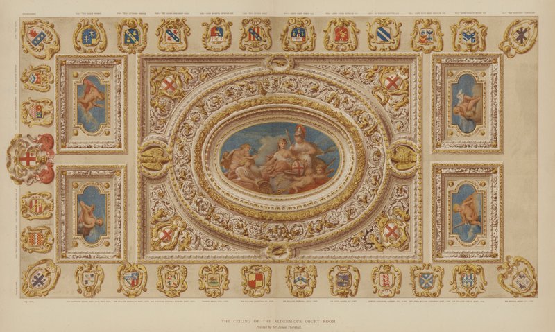 Taket i Aldermens Court Room, Guildhall, City of London, malt av Sir James Thornhill av English School