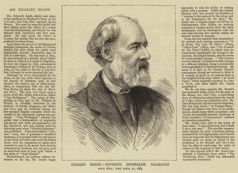 Charles Reade, romanforfatter, journalist, dramatiker av English School