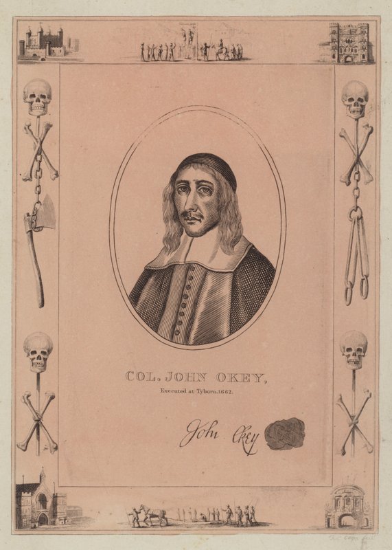 Oberst John Okey, henrettet i Tyburn, 1662 av English School