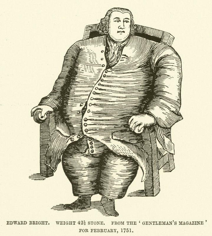 Edward Bright, vekt 42 12 stein, fra Gentlemans Magazine for februar 1751 av English School