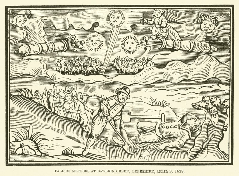 Fall av meteorer ved Bawlkin Green, Berkshire, 9. april 1628 av English School