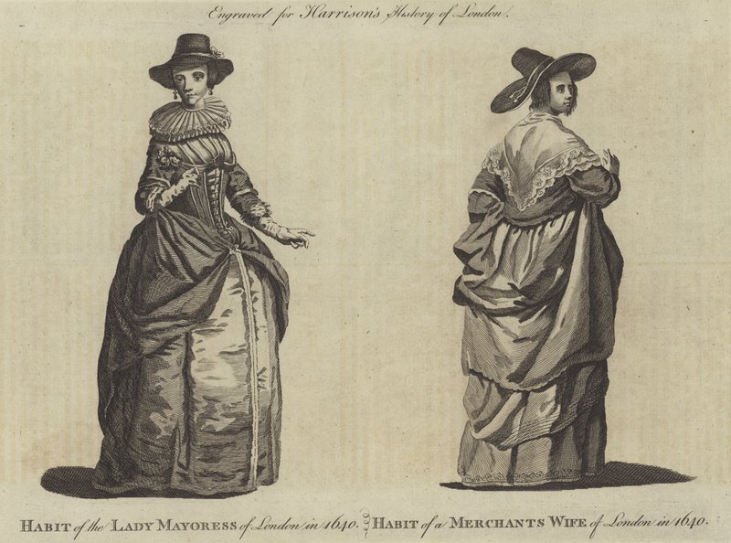 Habit of the Lady Mayoress of London i 1640 og Habit of a Merchants Wife of London i 1640 av English School