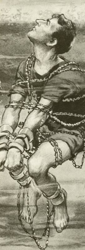 Harry Houdini, håndjern og i lenker, under vann av English School