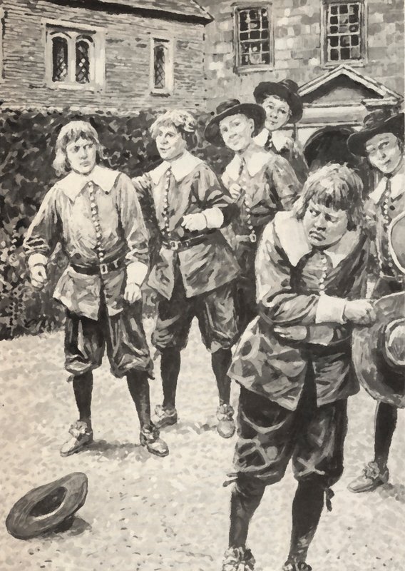 Isaac Newton (til venstre), etter å ha slått skolebøllen av English School